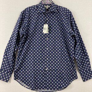 New Jack Stone by Thomas Dean Navy Geometric Long Sleeve‎ Button Down Large